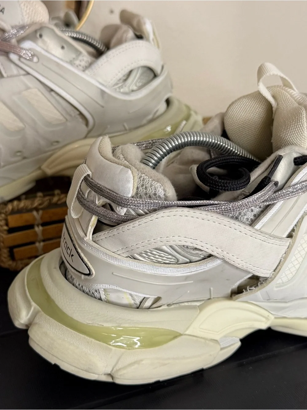 Balenciaga Men’s Track Sneakers in Off-White and Light Gray